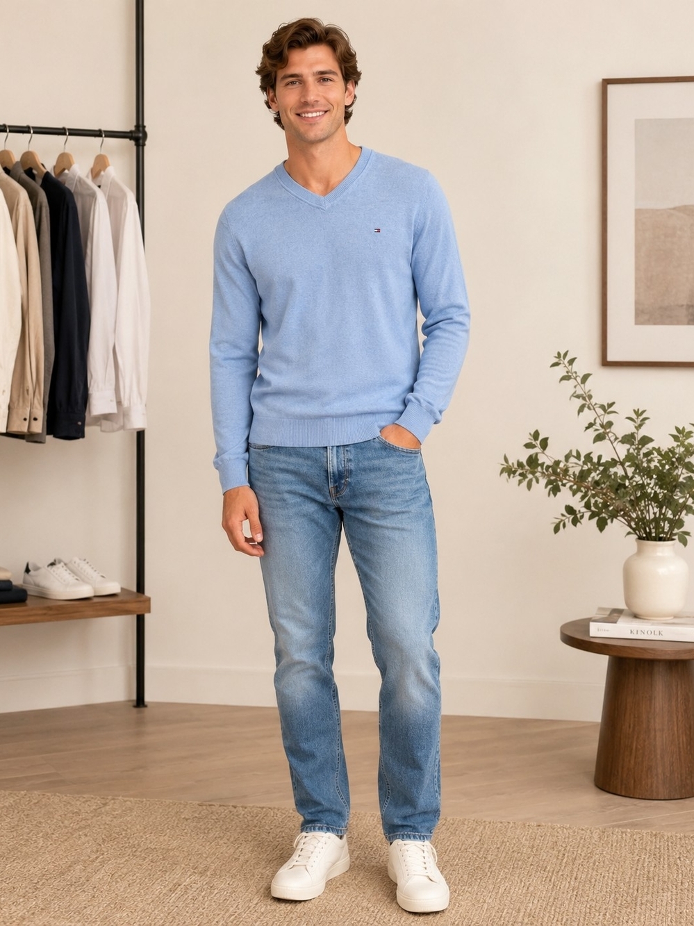 Tommy Hilfiger Light Blue V-Neck Sweater
